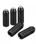 Heavy Duty Ball Point Set Screws With Spring Loaded Hex Socket Drives Solid High Carbon Steel Metric M10 X 25MM Thread 5Pcs Pack showing five black screws with rounded tops.