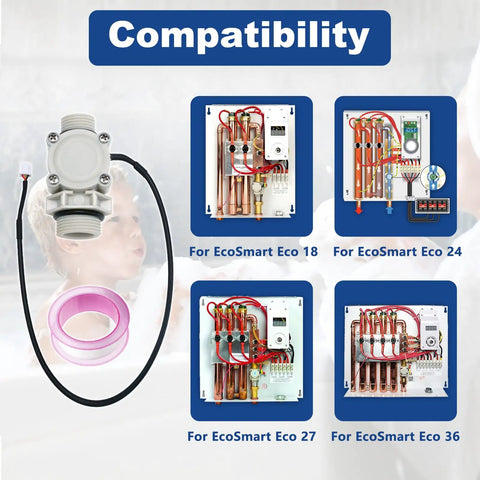 Tankless Water Heater Flow Sensor Replacement For Ecosmart ECO 18 ECO 24 ECO 27 And ECO 36 Keeps Hot Water Flowing No Fuss Install Durable Sensor For Reliable On Demand Heat, compatible sensor with cable and fittings