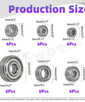 Diagram of six ball bearing sizes in the Ultimate Six Sizes Ball Bearings Kit With 36 Pieces 693ZZ 623ZZ 624ZZ 685ZZ 687ZZ 627ZZ