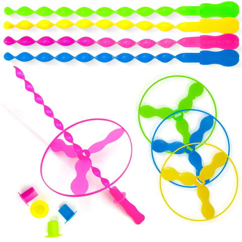 Colorful 40 Pack Flying Disc Toys Twisty Helicopter Spin Copter Propeller Flyers with Launchers for Kids Party Favors Gifts