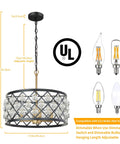 17.8 Inch Crystal Chandelier Pendant Light With Large Round Black Metal Frame And Crystal Ball Orbs, Modern Vintage Vibe With Gold Accents
