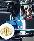 Four Pack Tr5x1 T5 Lead Screw Brass Nut Set with Acme Thread Pitch 1mm Lead 4mm shown with 3D printer Z-axis application