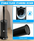 Long Handle Plastic Toilet Brush With Covered Holder Drip Free Stable Base And Hard Bristles Low Profile Bathroom Cleaner Set