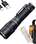 PD40R V3.0 3000 Lumen USB C Rechargeable Flashlight With Dual Power Sources And LumenTac Organizer, compact design with accessories