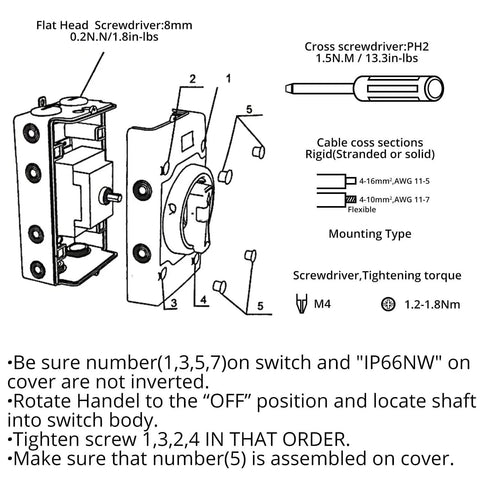 Assembly instructions for the High Voltage Solar DC Disconnect Switch 2-In-2-Out 1000V IP66 Isolator, Beefy 32A.