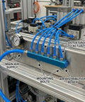 Two Way Five Port Pneumatic Manifold With G1 Quarter Ports For High Flow Air Distribution, Built Tough Durable 61 Millimeter Length