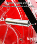 Close-up of screw tension spring in Manual Seed Planter And Fertilizer Applicator For Garden mechanics with red background.