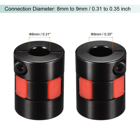 Aluminum Shaft Coupling 8Mm To 9Mm Bore Flexible Coupler Joint For Servo And Stepper Motors, front view, showing size markings.