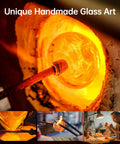 Artisan shaping glass in a kiln for Solar Powered Hummingbird Feeder With 25 Oz Nectar Capacity Hand Blown Glass 6 Feeding Ports Moat