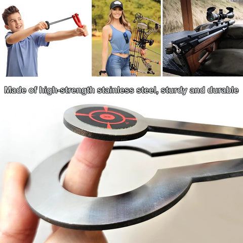 Quad Ring Rotating Target For Slingshot And Air Gun Practice, Heavy Duty Stainless Steel Gong With Auto Reset, close-up view