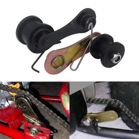 Heavy Duty Chain Tensioner Spring Roller Slider Guide Kit For Dirt Pit Mini Bike ATV Quad Scooter Models Spring Loaded Auto Tension with black rollers