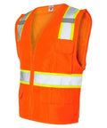 Hella Comfy Mesh Back Safety Vest With Silver Reflective Taping And Smooth Zipper Front. ANSI Class 2, Bomb Orange, five pockets.