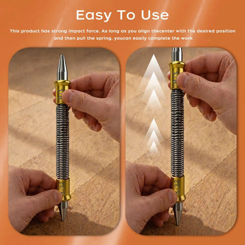 Five Piece Nail Setter Punch Set With Dual Head Punches Center Punch Hinge Pin Remover And Cold Chisel in use on wooden surface