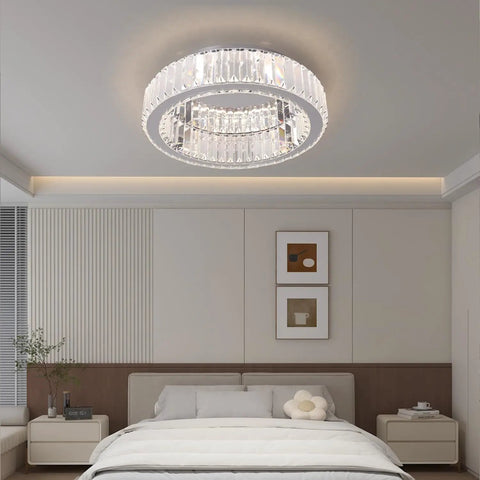 Crystal Ceiling Light Chandelier LED Flush Mount With Three Color Temperatures Modern Sparkling Lighting Fixture in bedroom