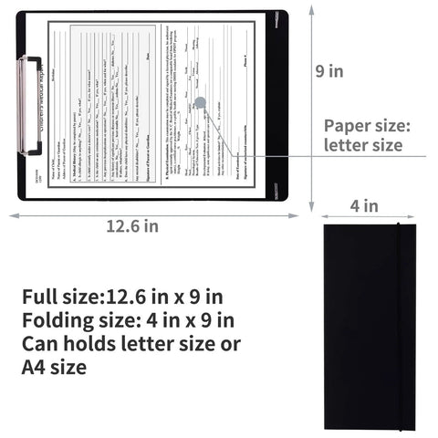Dimensions of Two Pack Foldable Nursing Clipboard With 3 Layers And Medical Reference Cheat Sheets Lightweight Plastic Black