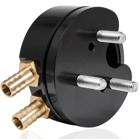 Diesel Fuel Tank Sump Kit With Dual Port Integrated Return For Airdog FASS Cummins Duramax Powerstroke Engines, showing brass fittings and black anodized finish.