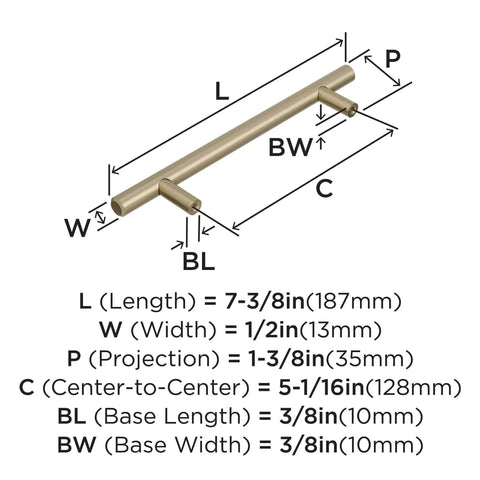 10 Pack Golden Champagne Bar Pulls For Kitchen Cabinets And Furniture Drawers Feature A Precise 5 Inch Hole Center Spacing, 7-3/8 inch long