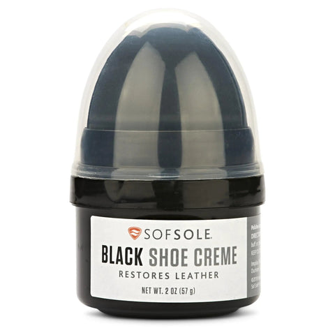 Black Leather Shoe Creme That Polishes And Protects Smooth Leather Keeps Your Kicks Looking Fresh And Shiny For Everyday Wear Long Lasting Gloss For All Your Shoes, 2 oz container front view