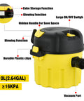 Three In One Wet Dry Vacuum With Blower Grab And Go Portable Shop Vacuum features labeled design elements and specifications