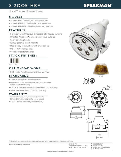 High Flow Brushed Nickel Shower Filter Replacement For Pure And Clean Bathing Experience Removes Up To 99 Percent Chlorine Iron And Impurities For A Fresh Spa Like Shower Every Day with technical specifications