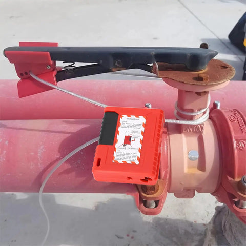 Lockout Tagout Cable Lock 1m Adjustable Stainless Steel Cable Padlock securing industrial valve on worksite