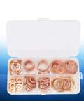 120 Piece Premium Red Copper Washers Assortment Kit Includes Tough Flat Gaskets For Sealing Oil Pan Plugs Fuel Lines Hydraulic Connections With Storage Box Organizer For Easy Access And High Thermal Conductivity Works Wicked Well Under Pressure. Open organizer with assorted red copper washers