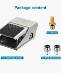 Industrial Pneumatic Foot Pedal Valve Kit One Quarter Inch NPT Three Way Two Position Momentary Foot Switch Nonslip Control FV320 contents