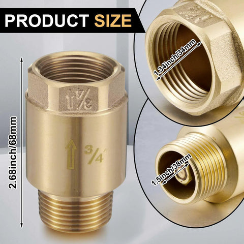 Zonon brass check valve, 3/4 in, NPT male inlet to FNPT outlet, one-way backflow prevention
