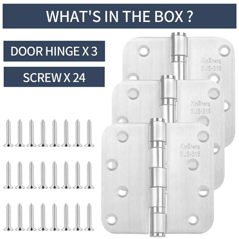 "Heavy Duty 4 Inch Door Hinges Marine Grade 316 Stainless Steel Ball Bearing 5 By 8 Radius Rust Proof For Interior Exterior High Salt Environments Salt Spray Ready 3 Pack Built To Last with screws"