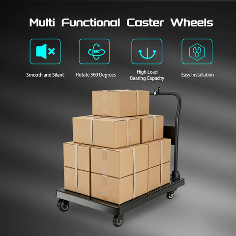 Cart loaded with boxes on 1.5 Inch Swivel Caster Wheel Set Of 4 With Brakes For Furniture, Workbench And Cart, Heavy Duty Steel Core Rubber Casters