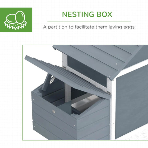 59 Inch Wooden Chicken Coop With Nesting Box And Removable Tray For Outdoor Backyard Use, focusing on open nesting box