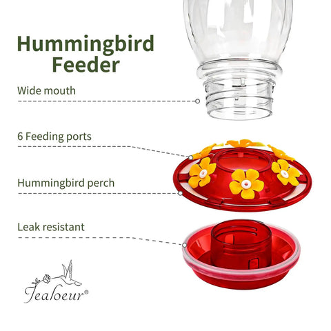 Outdoor Hanging Hummingbird Feeder 18 Ounce With 6 Feeding Ports Bee Guard And Built In Ant Moat Easy To Clean Durable Garden Decor