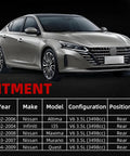 Silver car compatible with Valve Cover Set With Bolts Oil Cap Gaskets Spark Plug Tube Seals And PCV Valve For 3.5L V6 Nissan Altima Maxima Murano Quest Infiniti I35 2002 2009 Direct Fit Engine Replacement shown next to a fitment chart listing compatible Nissan and Infiniti models, years, and configurations.