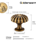 10 Pack Vintage Brass Cabinet Knobs For Dresser Drawers Zinc Handles Petal Shaped Hardware size details shown