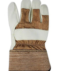 DuraMaster Select Cow Grain Leather Palm Work Gloves With PE Cuff Gunn Cut Wing Thumb Full Leather Index Fingers Brown Denim Back 2XL Size Pack Of 12 Tough As Nails Built For Heavy Duty Projects shown from back view.