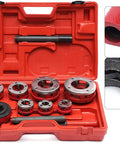 Ratcheting Pipe Threader Kit With Seven Dies Set Covers 3/8 In, 1/2 In, 3/4 In, 1 In, 1-1/4 In, 1-1/2 In, 2 In BSPT, red case