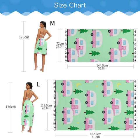 Size chart for Pool Wrap Skirt Loose Fit Ultra Lightweight Polyester Beach Ready Cover Up For Summer in medium and large.