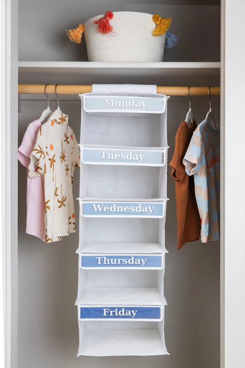 Weekly Hanging Clothes Caddy For Kids With Five Spacious Compartments For School Attire Sorting And Closet Confidence A Slick Storage Companion That Brings No Sweat Mornings To Daily Look Prep Routines