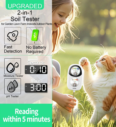 2-In-1 Soil Moisture Meter And pH Tester With Large Dual Screen For Indoor Plants, Outdoor Garden, Lawn And Farm displayed in use
