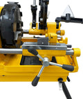 Heavy Duty 750 Watt Electric Pipe Threader Machine half to four inch threading cutting and reaming, close-up view of controls and parts.