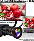 4K HDMI USB Webcam With 10X Manual Zoom Dual Output For PC And TV Simultaneous HDMI And USB Display next to laptop