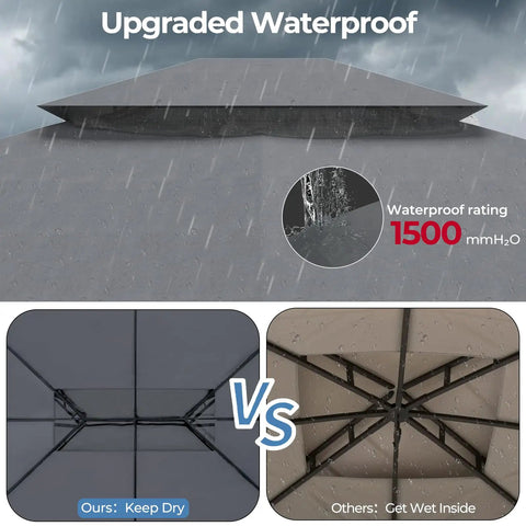 Outdoor Gazebo 10 By 13 Ft With Double Roof And Mosquito Netting Built Tough Metal Frame Canopy UV Resistant Waterproof