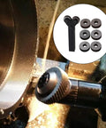 Rotating Head Knurling Tool Set With Dual Wheels For Metalworking, Coarse Diagonal Pitch, Pack Of 7 in use on metal surface
