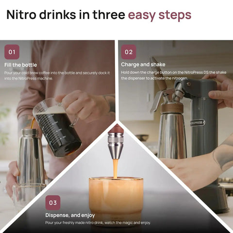 NitroPress Ds Electric Nitro Cold Brew Coffee Maker Machine Brewing Device for making nitro drinks in three steps.