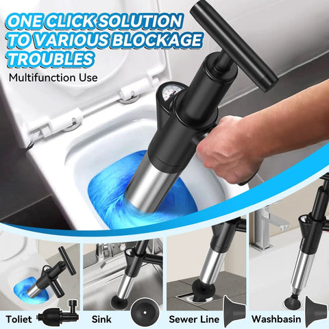 Smooth Operator Heavy Duty Air Toilet Plunger With Visual Pressure Gauge, Stainless Steel Drain Blaster That Kicks Stubborn Pipe Jams To The Curb For Quick Clog Removal In Kitchen And Baths