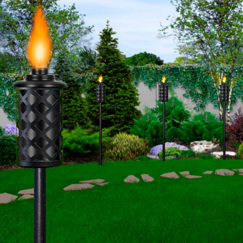 Outdoor scene with 16oz Torch Replacement Canisters Four Pack Refillable Metal Torch Fuel Cans With Wicks And Snuff Covers