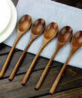 Six Piece Japanese Natural Wooden Spoons Set For Cooking And Eating Great For Stirring Tea Honey Soda Dessert And Nonstick Pots Made From Nanmu Wood About Eight Point Seven Eight Inches Long Eco Friendly Kitchen Tools