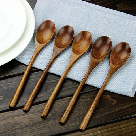 Six Piece Japanese Natural Wooden Spoons Set For Cooking And Eating Great For Stirring Tea Honey Soda Dessert And Nonstick Pots Made From Nanmu Wood About Eight Point Seven Eight Inches Long Eco Friendly Kitchen Tools