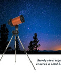 NexStar 8SE Computerized Telescope Bundle With 8-Inch Schmidt-Cassegrain Optics on tripod under starry night sky.