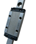 Close-up of SRS15 Linear Guide Block and Rail Kit for CNC machines, dual raceways LM guide carriage with ball bearings.